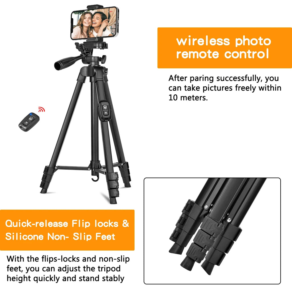 Tripod,60" Camera Tripod with Travel Bag,Cell Phone Tripod with Remote,Professional Aluminum Portable Tripod Stand