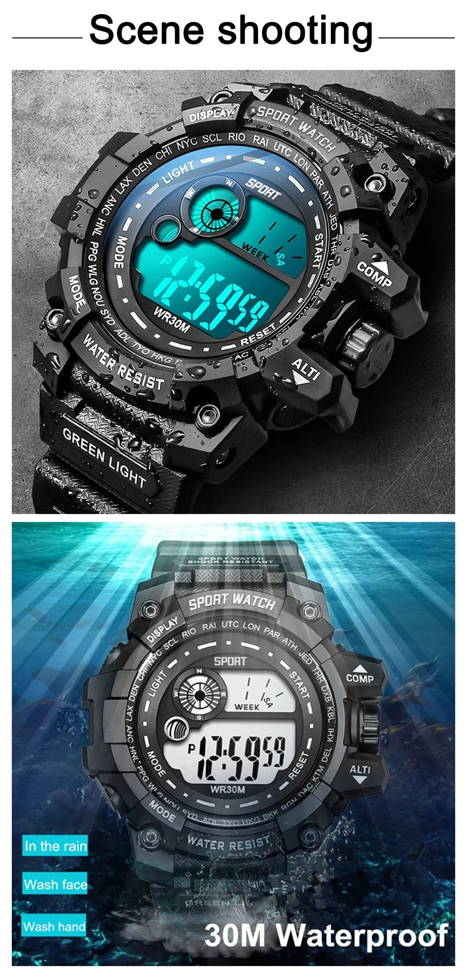 Men's LED Digital Watch, Luminous Waterproof Sport Military Watch