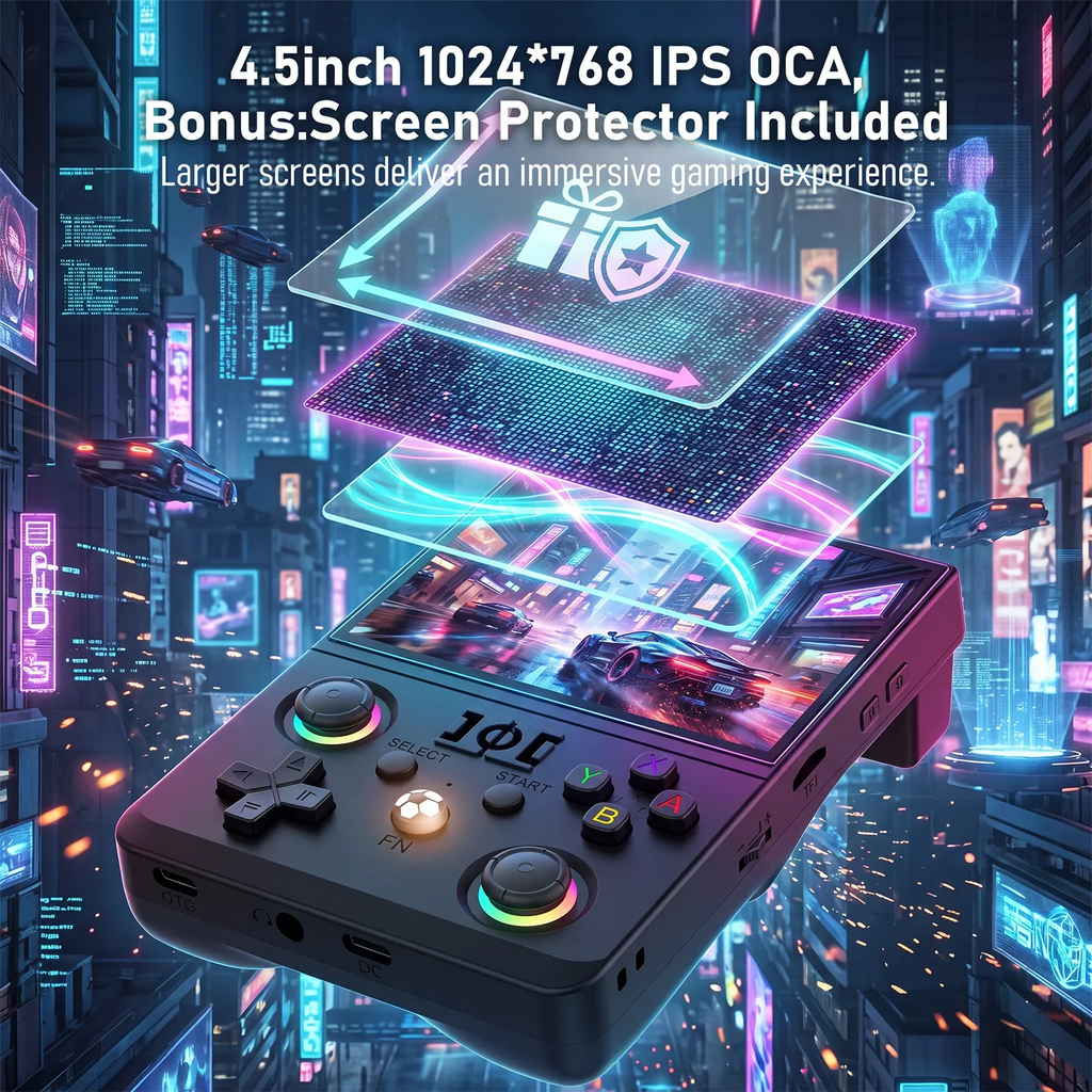 New R63 Max2 Retro Handheld Game Console Linux System 4.5 Inch IPS Screen 64G/128G Portable Pocket Player Built-in 18000+ Games