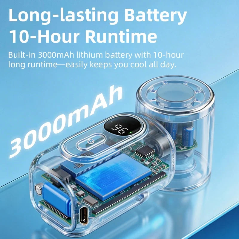 Portable Mini Fan Handheld Small Fans 5 Speeds 3000mAh Cooling Turbo Fan LED Display 180° Adjustable Clip Type-C Rechargeable