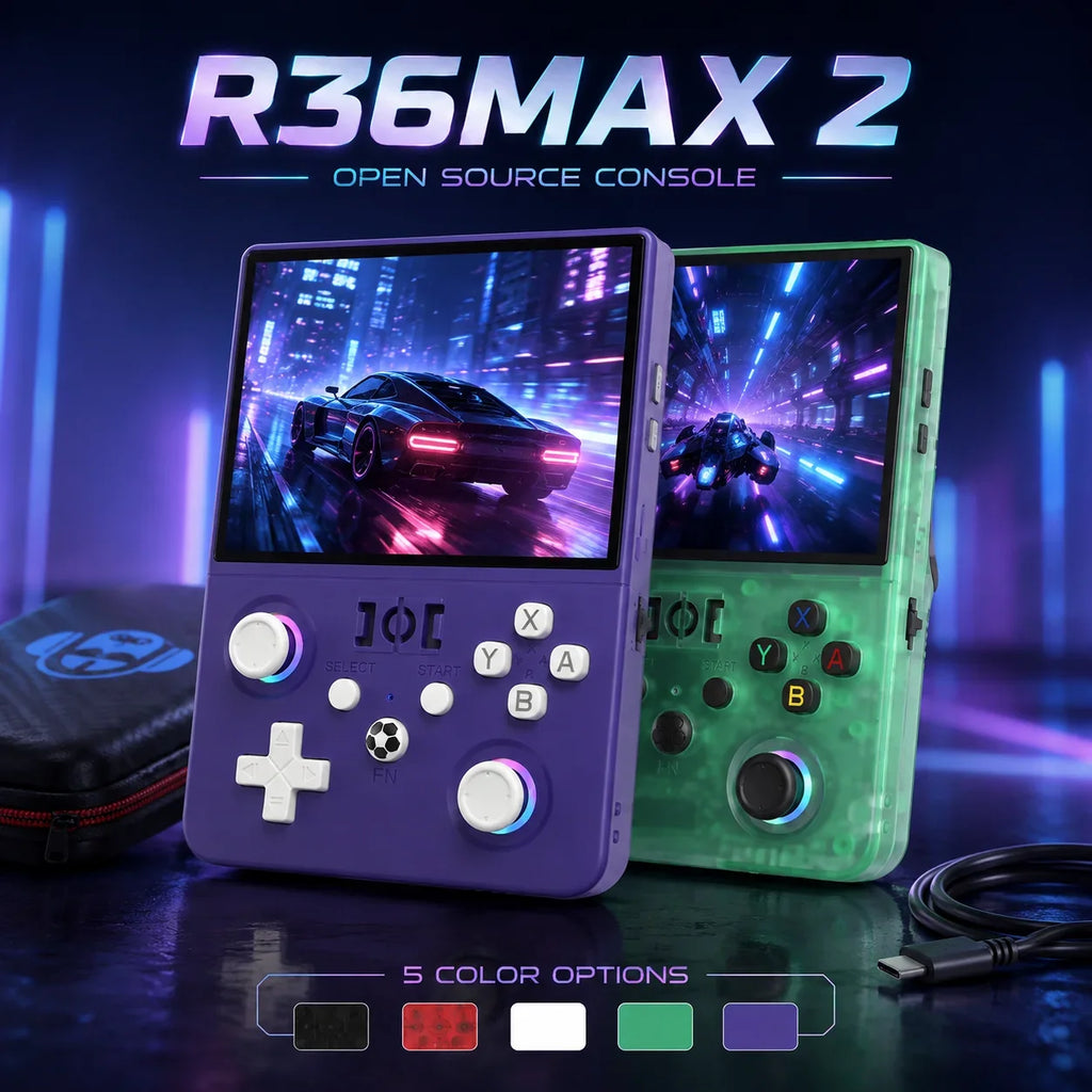New R36 Max2 Retro Handheld Game Console Linux System 4.5 Inch IPS Screen 64G/128G Portable Pocket Player Built-in 18000+ Games