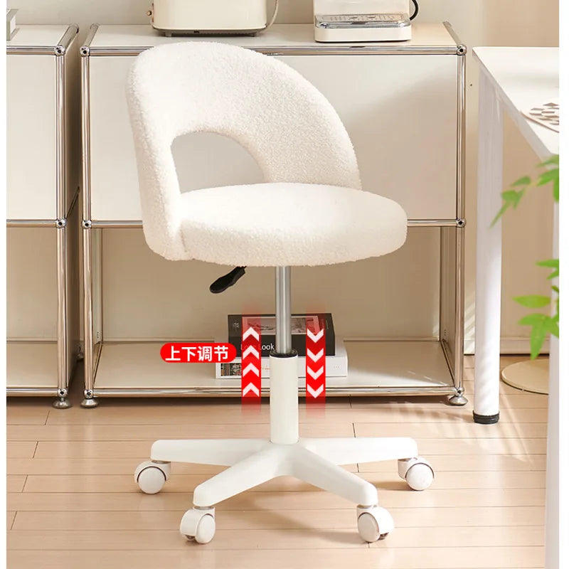 Simple Light Luxury Computer Chair Girls' Bedroom Makeup Stool Lamb Fleece Backrest Seat Lifting And Rotating Modern Furniture