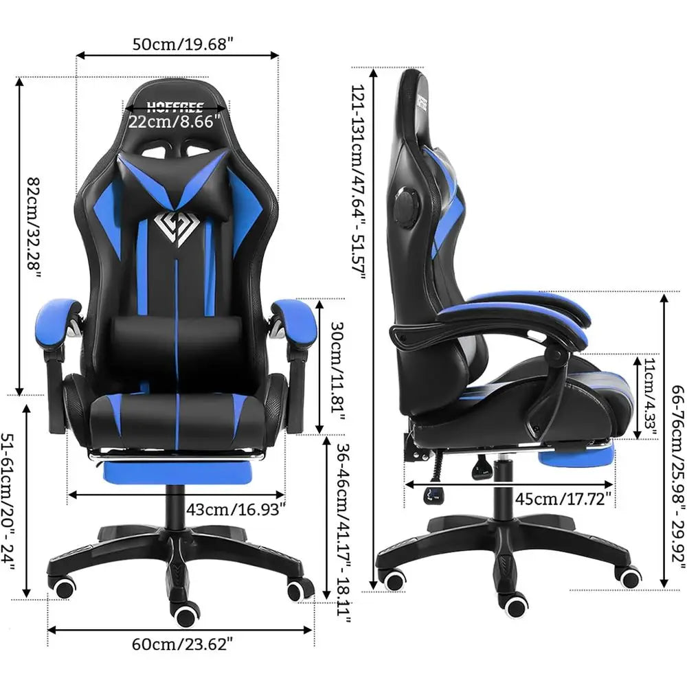 RGB Gaming Chair with Speakers LED Lights Massage Computer Chair-Blue+Black | Bluetooth Video Game Chair Reclining Gamer Chair w