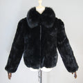 New Luxury Lady 100% Natural Rex Rabbit Fur Coat Women Winter Thick Warm Real Rex Rabbit Fur Jacket With Quality Fox Fur Collar