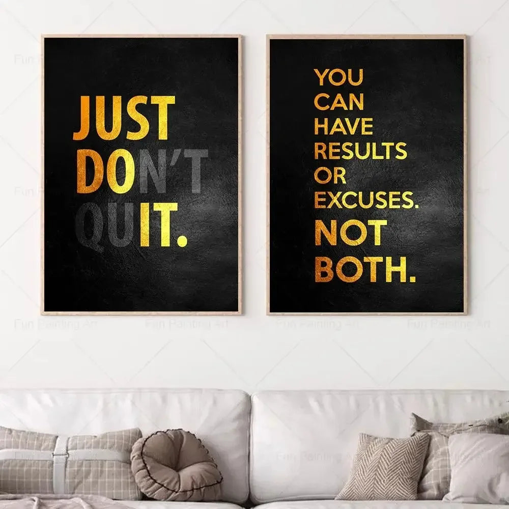 Motivational Quote Art Posters for Wall Black Golden Letters Inspiring Canvas Painting Wall Art Picture Office Living Room Decor