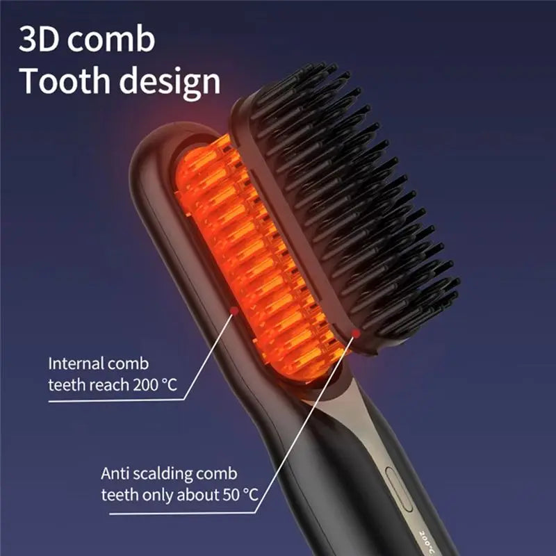 Electric Hot Comb Hair Straightener - Fast Heating, Portable, Anti-Scald, Ideal For Travel, Beard & Hair Styling