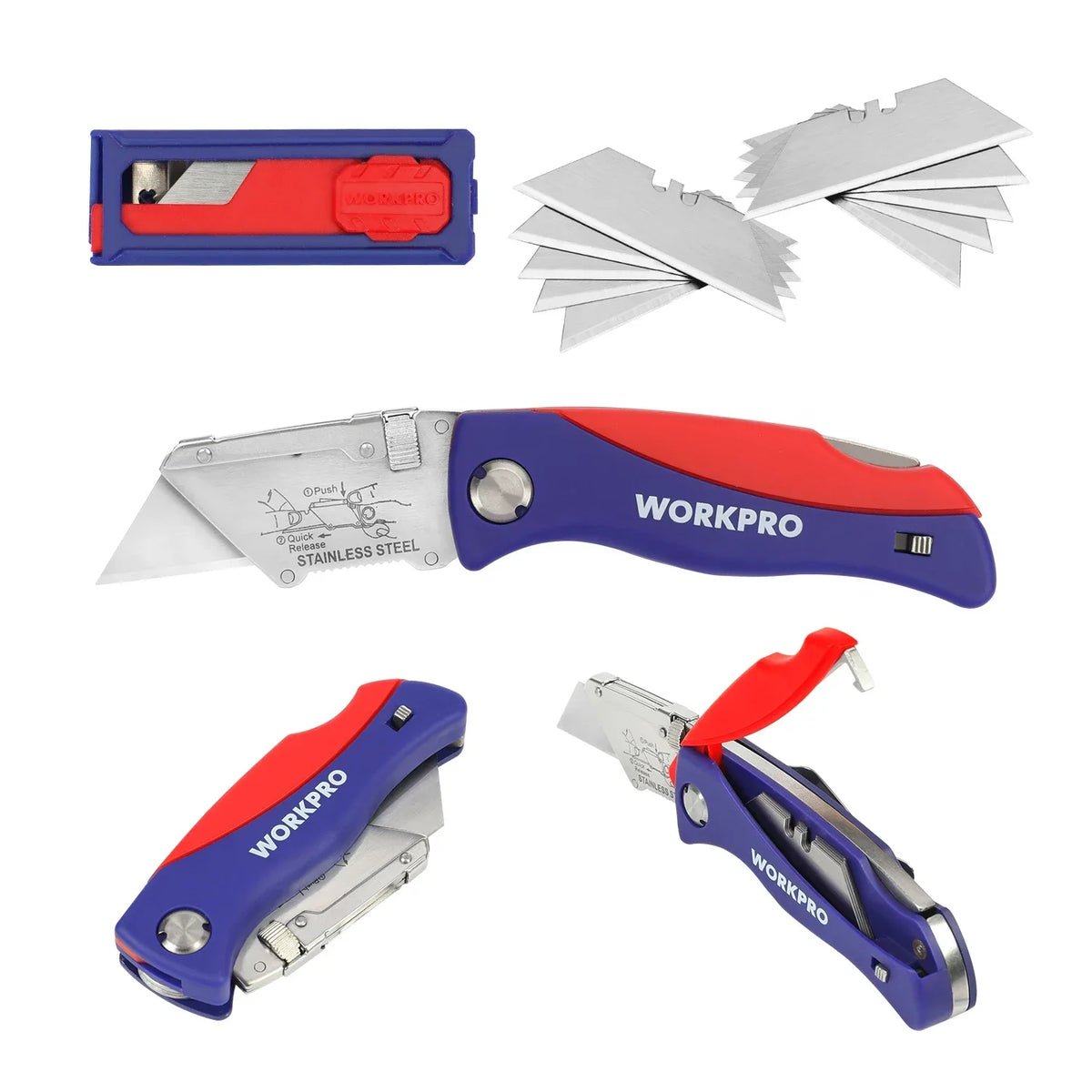 WORKPRO Folding Knife 15 Blades Heavy Duty Stainless Steel Utility Cutter - Electrician Outdoor & General Purpose Hand Tool