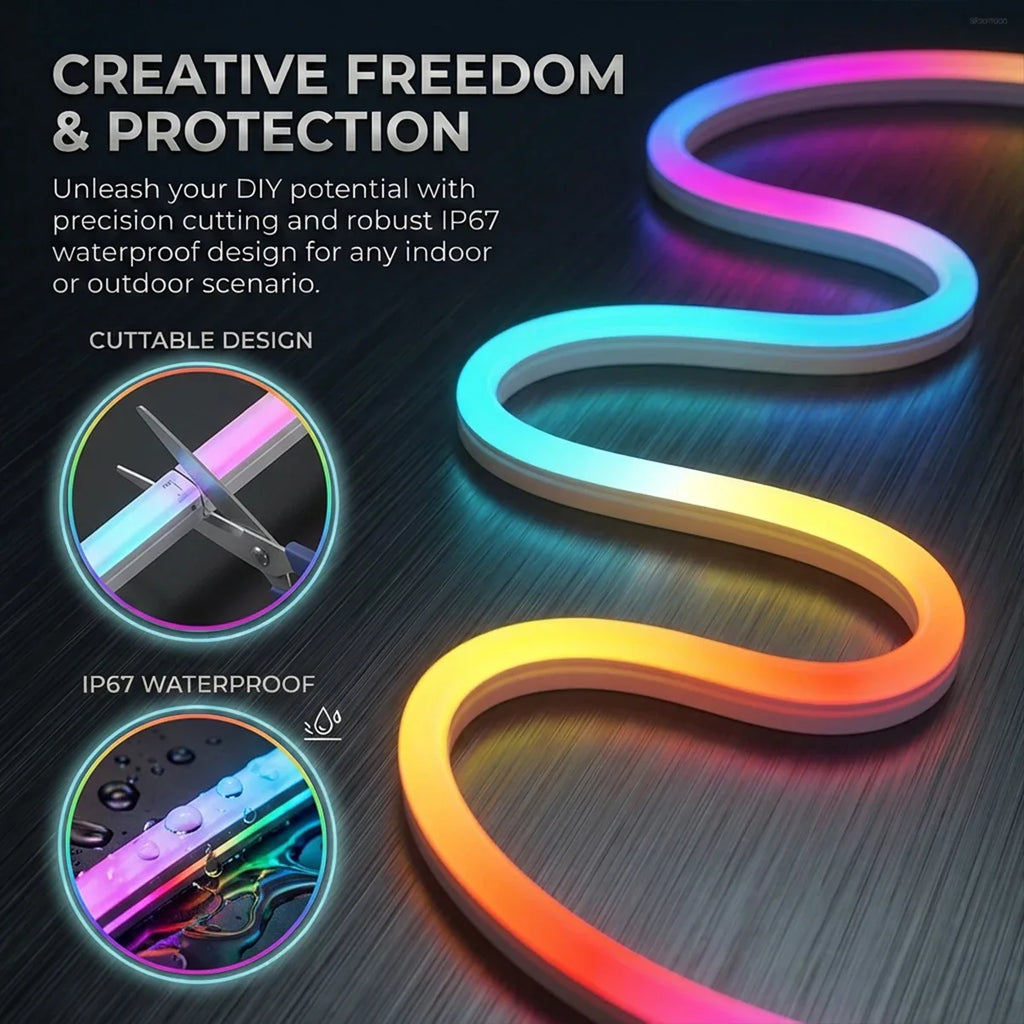2m 3m 5m 10m RGBIC Neon Light Waterproof RGB Smart LED Strip with USB APP Control Music Sync for Room Bedroom Outdoor Decoration