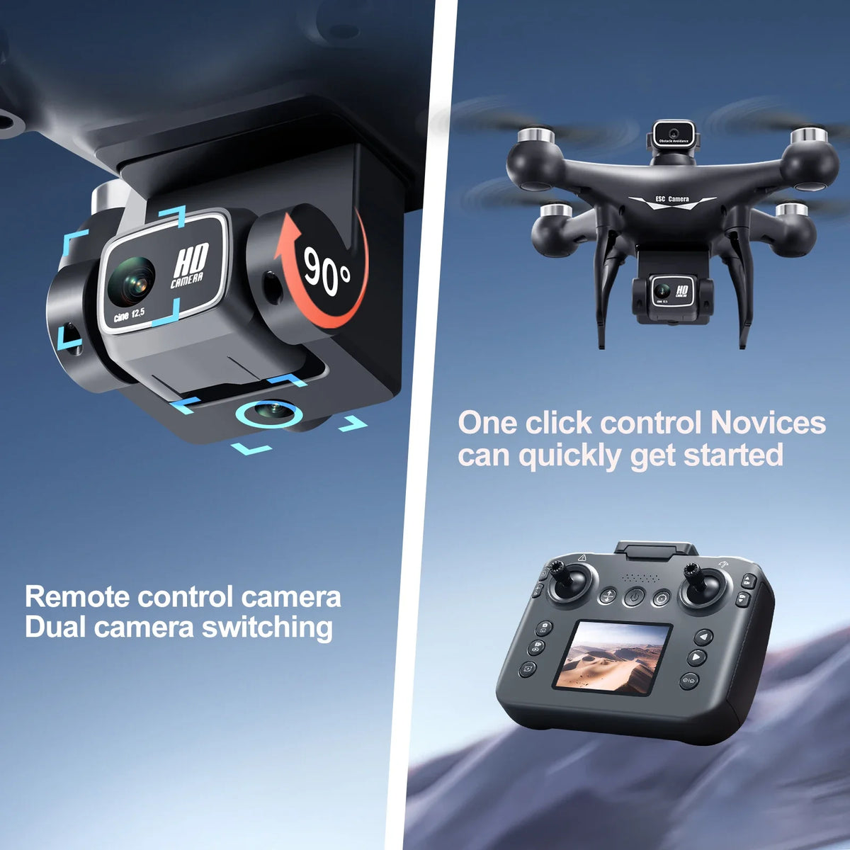 Drone Brushless Motor 2.4 Inch Screen Remote 360° Obstacle Avoidance 4K Electric Dual Camera Optical Flow Hover Real Time Transmission RC Drone