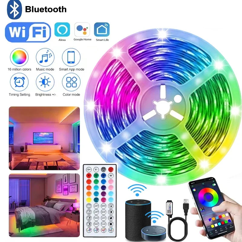 RGB LED Strip Lights 5050 SMD Bluetooth APP Control 24 Keys IR Remote Music Sync TV Backlight Decor Flexible 5V Led Tape Lamp