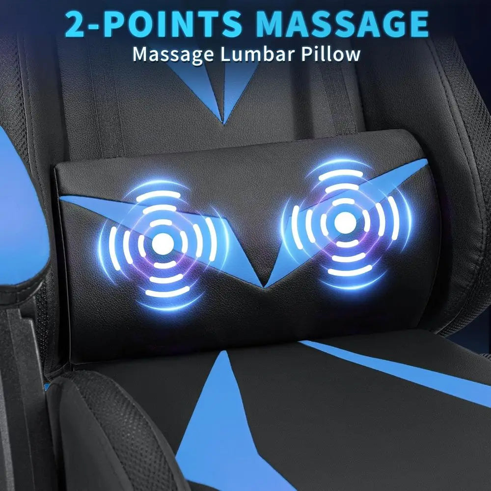 RGB Gaming Chair with Massage and LED Lights Ergonomic High Back Racing Style Reclining Computer Chair with ootrest Lumbar Suppo
