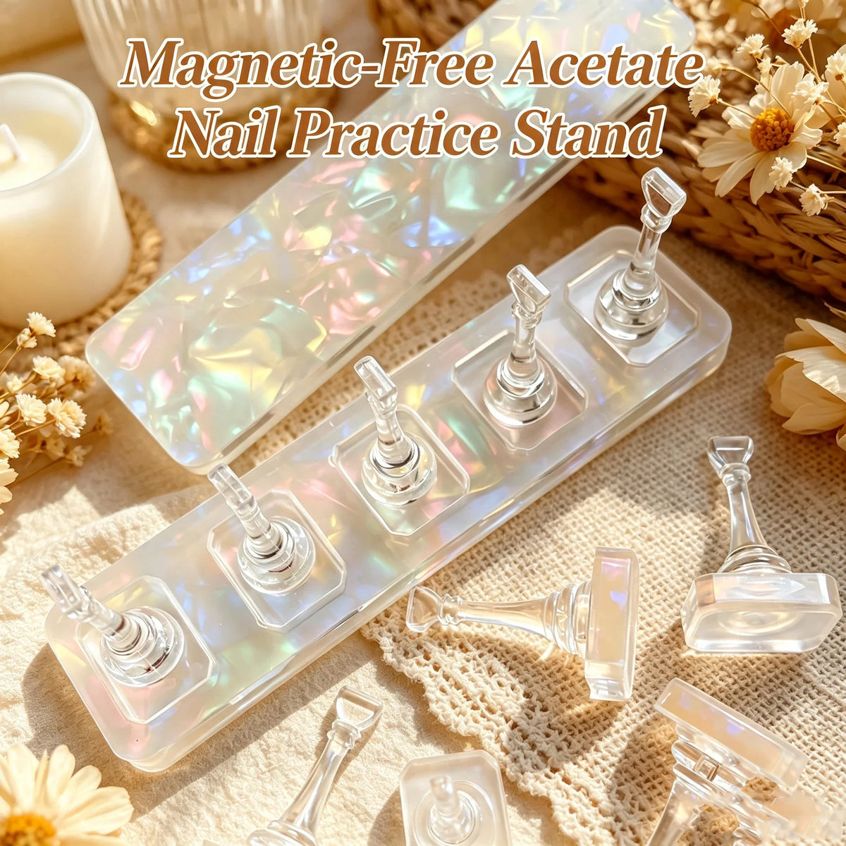 Iridescent Acetate Nail Practice Stand Non-Magnetic Clear Nail Tip Holders for Manicure Swatch & Press On Nails Making