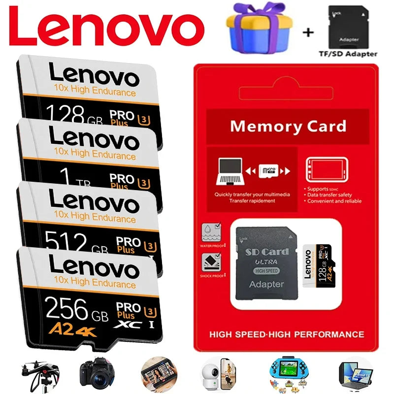 Lenovo Compact SD Cards Memory Card Micro TF SD TF Cards 1TB 64GB 256GB Backup Ready Proof HD V10 for Mobile / Nintendo Switch