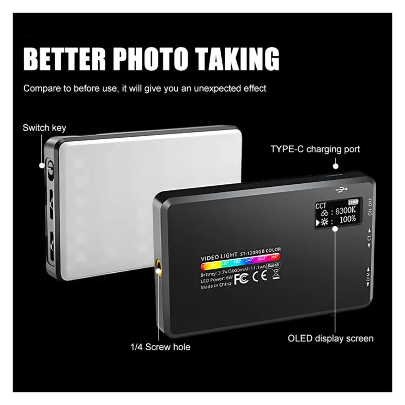 ST120 RGB Full Color Video Light 2500-9000K Fill Light for Camera Smartphone Photography Video Live Streaming Tiktok YT