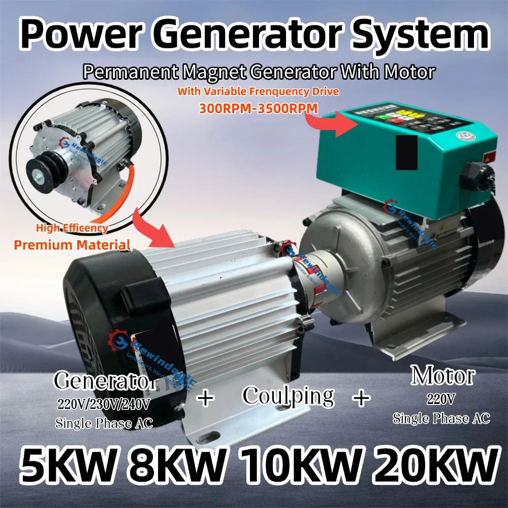 Generator 5KW 10KW 20KW 220V Single Phase Alternator High RPM Permanent Magnet Generator With VFD Electric Motor Household Load