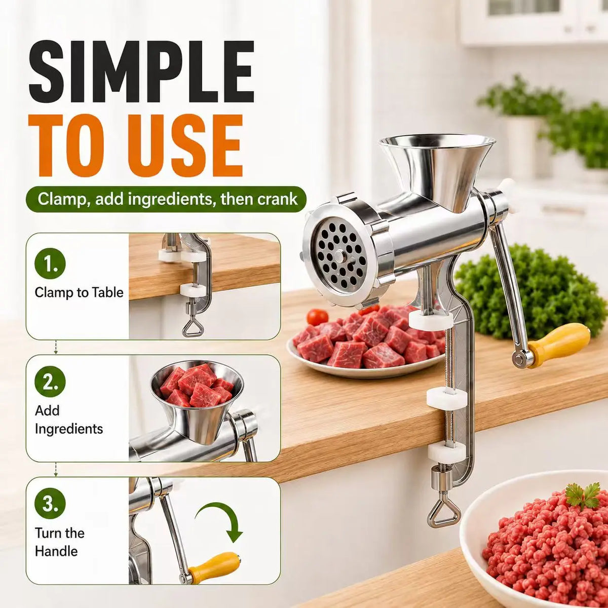 ZNLYRION Stainless Steel Manual Meat Grinder Hand Crank Mincer Sausage Stuffer Machine Table Clamp Design Household Kitchen Tool for Mincing Meat Vegetables Making Sausage