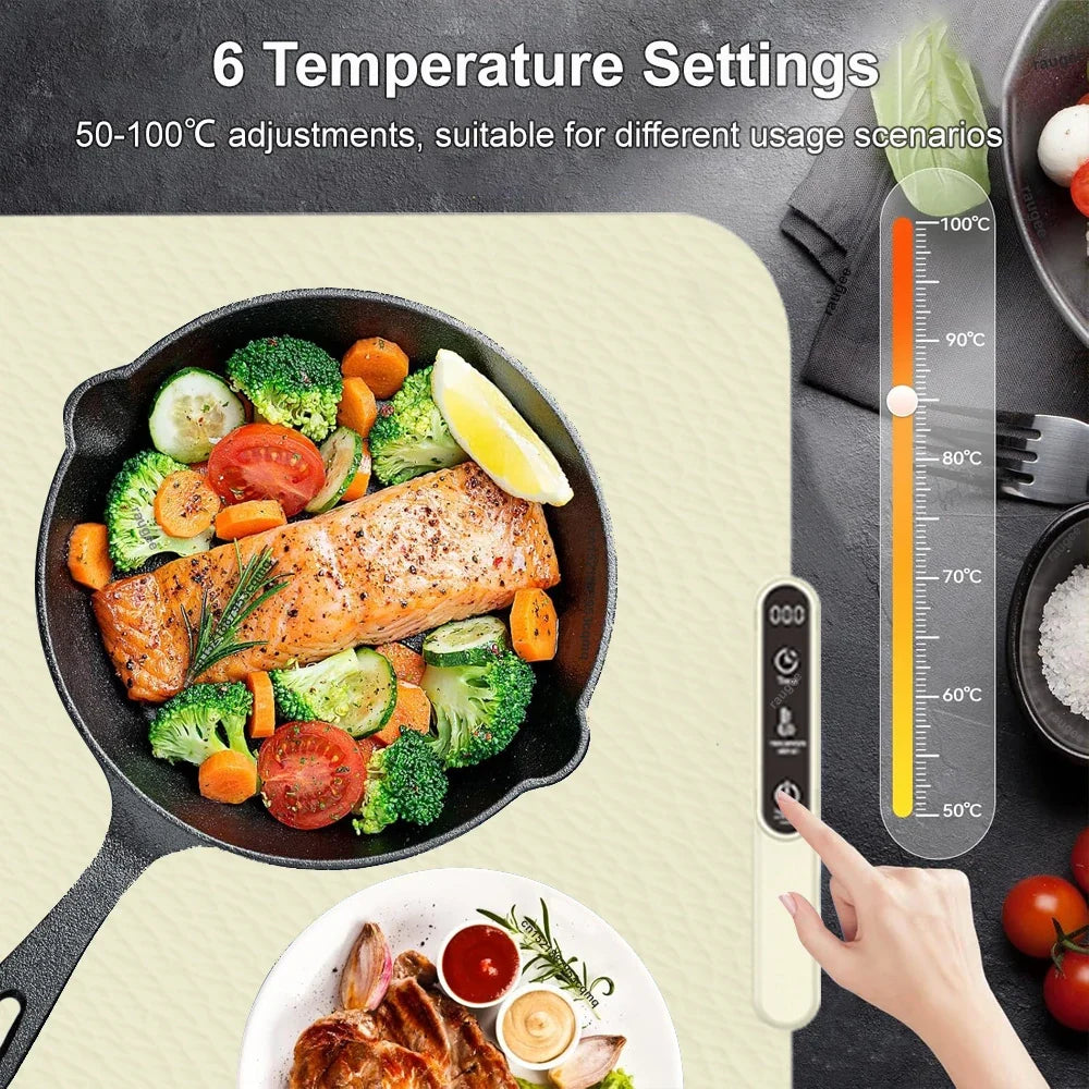 Electric Warming Tray Foldable Silicone Warming Mat Fast Heating Keep Food Hot Constant Mat Food Warming Tray 6 Temp Setting