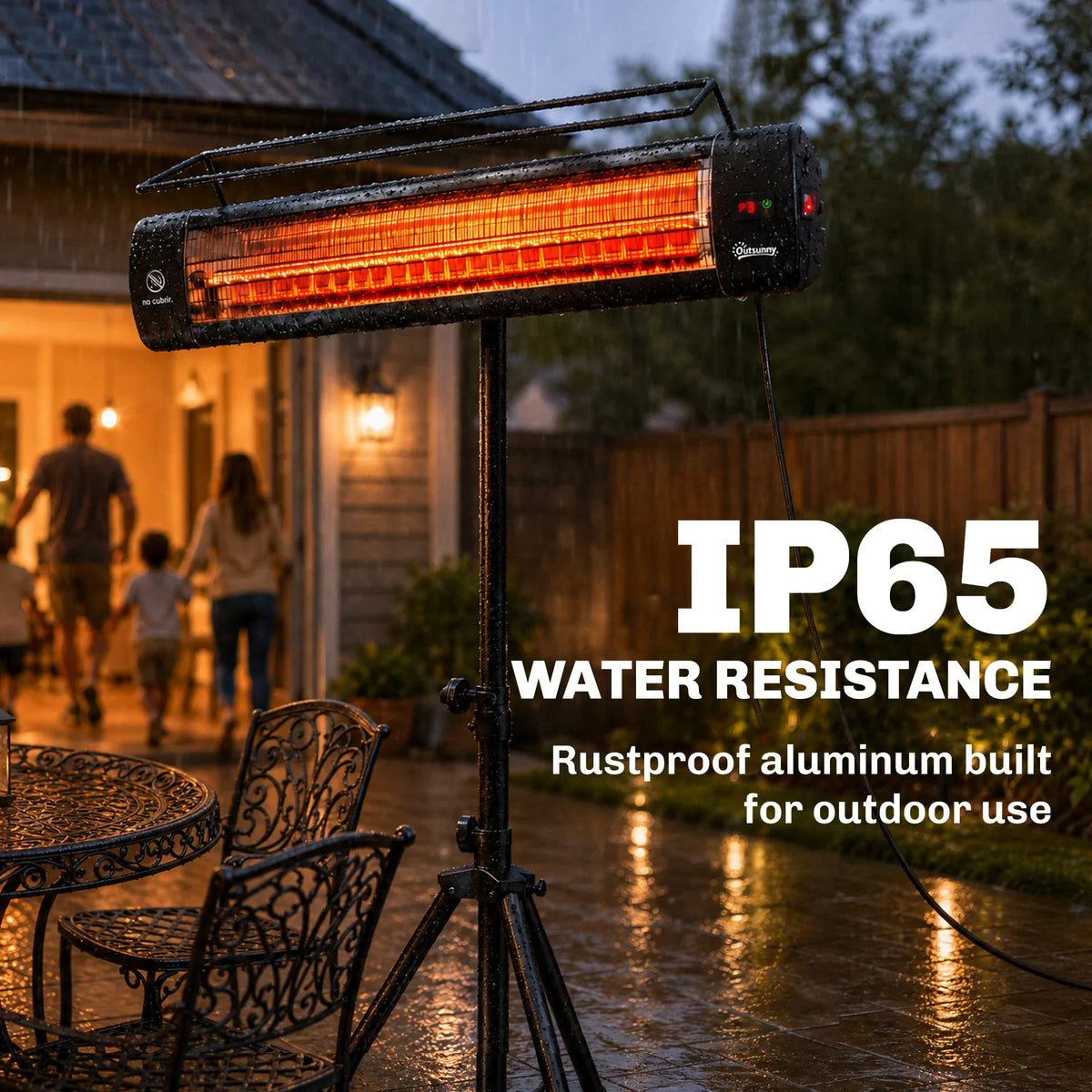 Electric Patio Heater, 1500W IP65 Outdoor Infrared Heater, Black