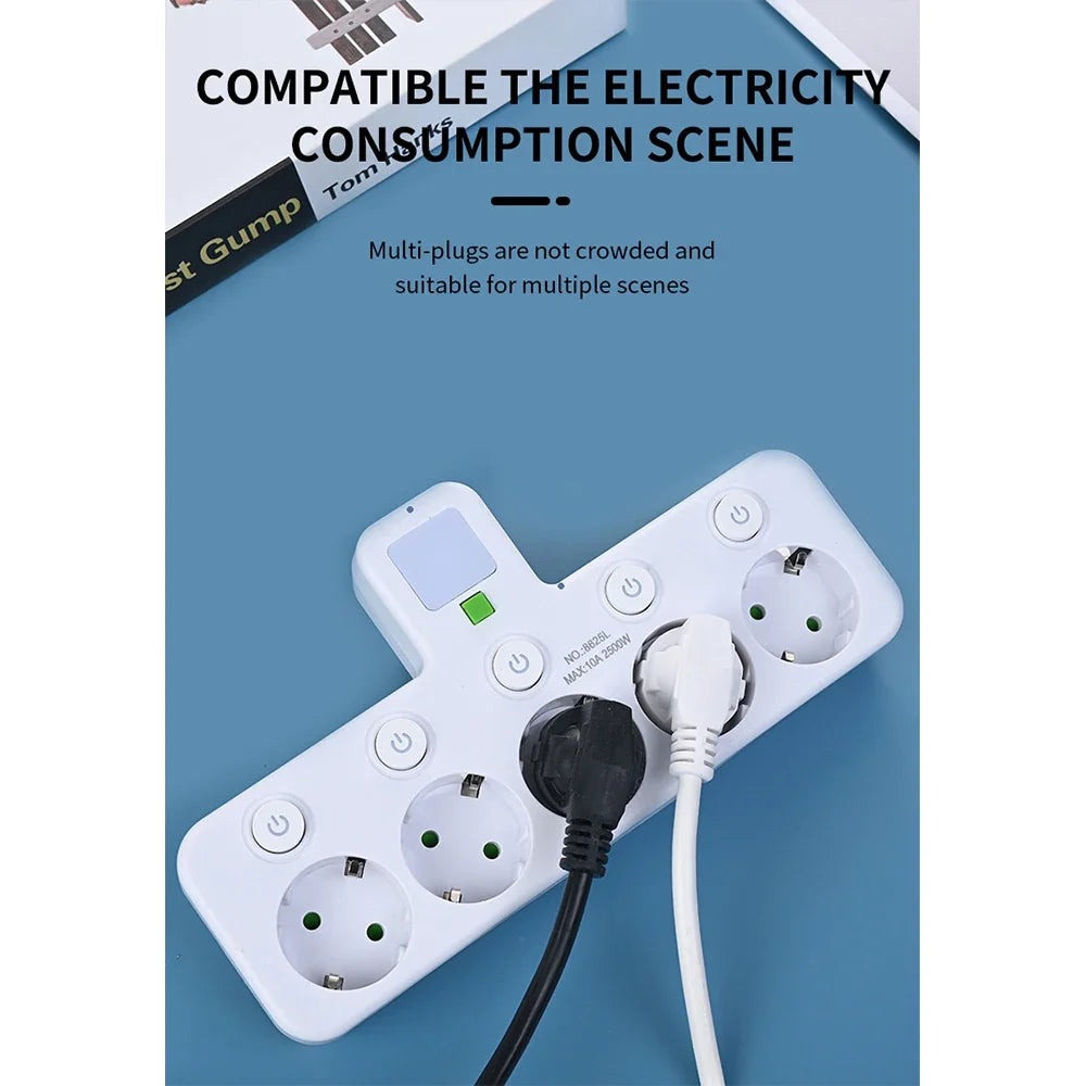 EU plug and socket 4 sockets, multi plug wall power plug and socket without extension cable or USB and Type-C port