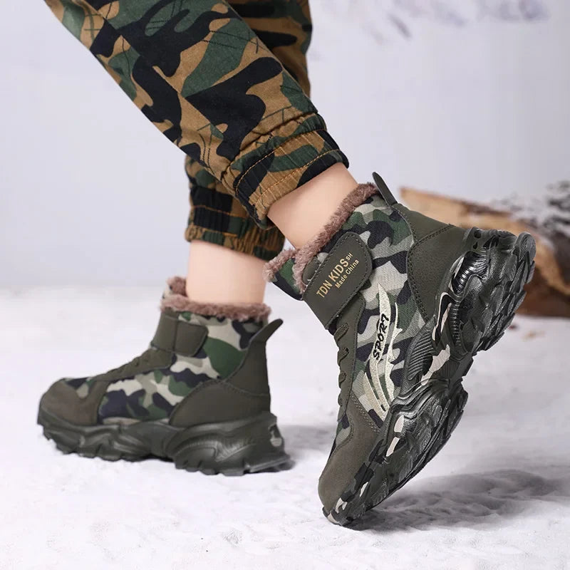 Kids Winter Snow Boots, Plush Camouflage, Warm Anti-Slip