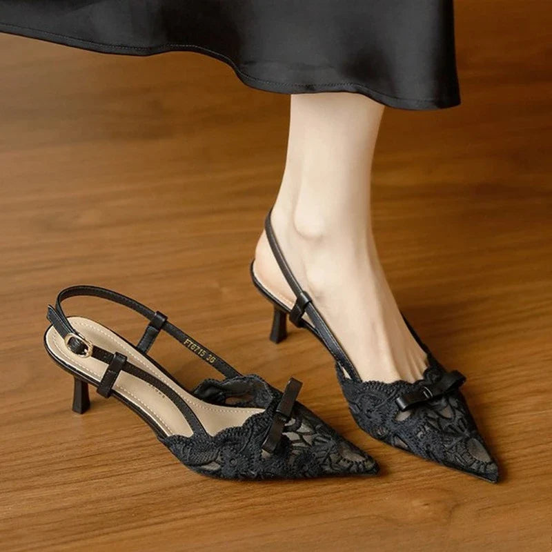 Bow Women's Pointed Toe Sandals Sexy High Heels Fashion Shoes Stilettos Party Slides Sexy Pumps Dress Mujer Zapatos