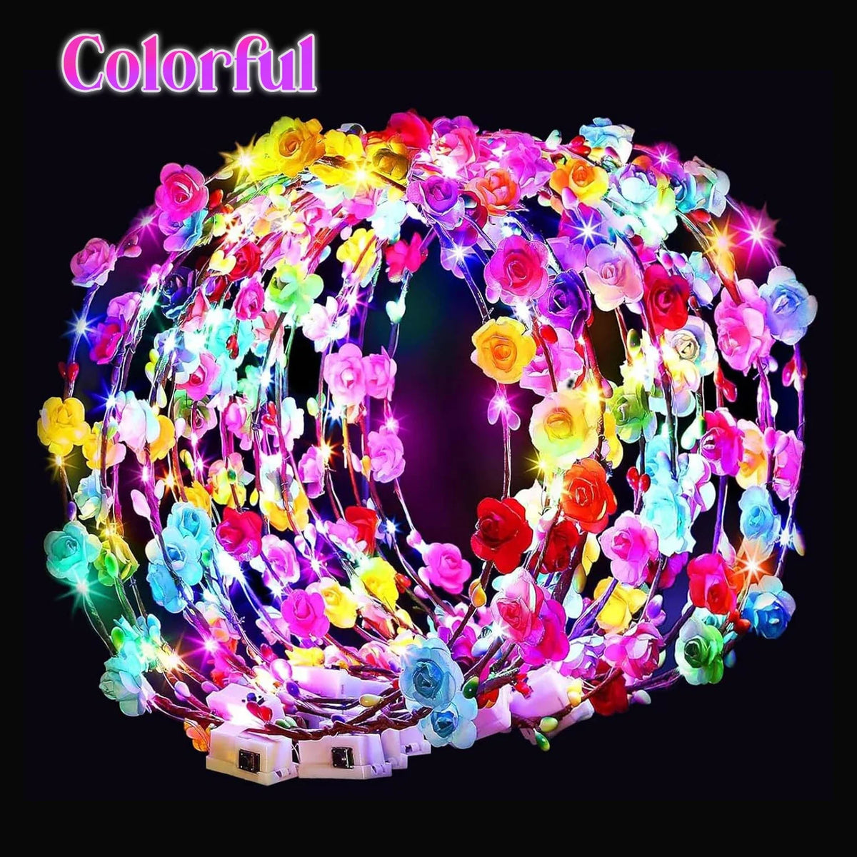 10-100pcs LED Flower Headbands Glowing Garland Light Up Headbands Glow in the Dark Headband Wedding Beach Party Birthday