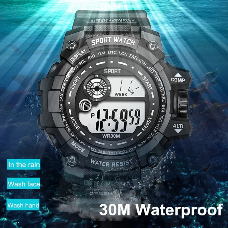 Men's LED Digital Watch, Luminous Waterproof Sport Military Watch