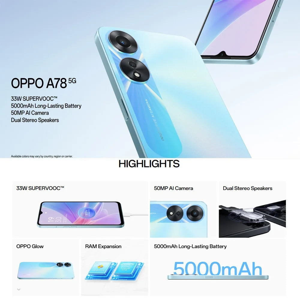 OPPO A78 original smart phone 6.56-inch LCD water drop screen memory and storage: 8GB+256