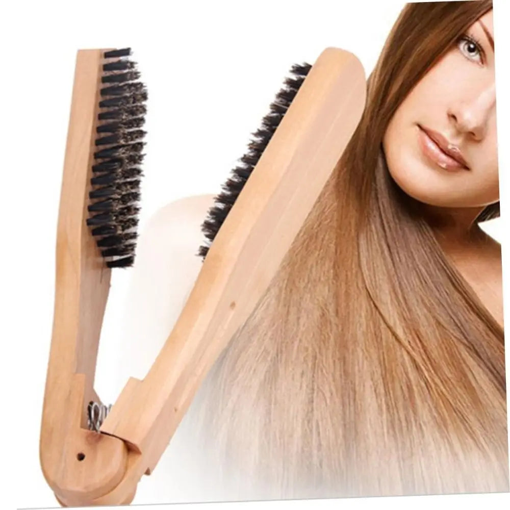 Professional Hair Straightener Comb Wooden Double Brushes V-shaped Clamp Comb Hair Straightener Tool Anti Static