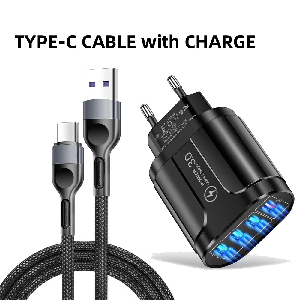 4 USB 45W USB Charger Fast Charge QC 3.0 Wall Charging For iPhone 12 11 Samsung Xiaomi Mobile 4 Ports EU US Plug Adapter Travel