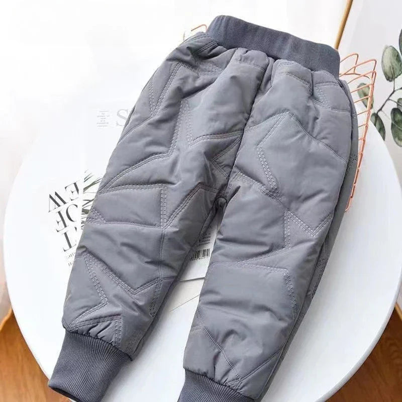 Kids Winter Thermal Pants, Cotton Padded Warm Trousers for Snow Play