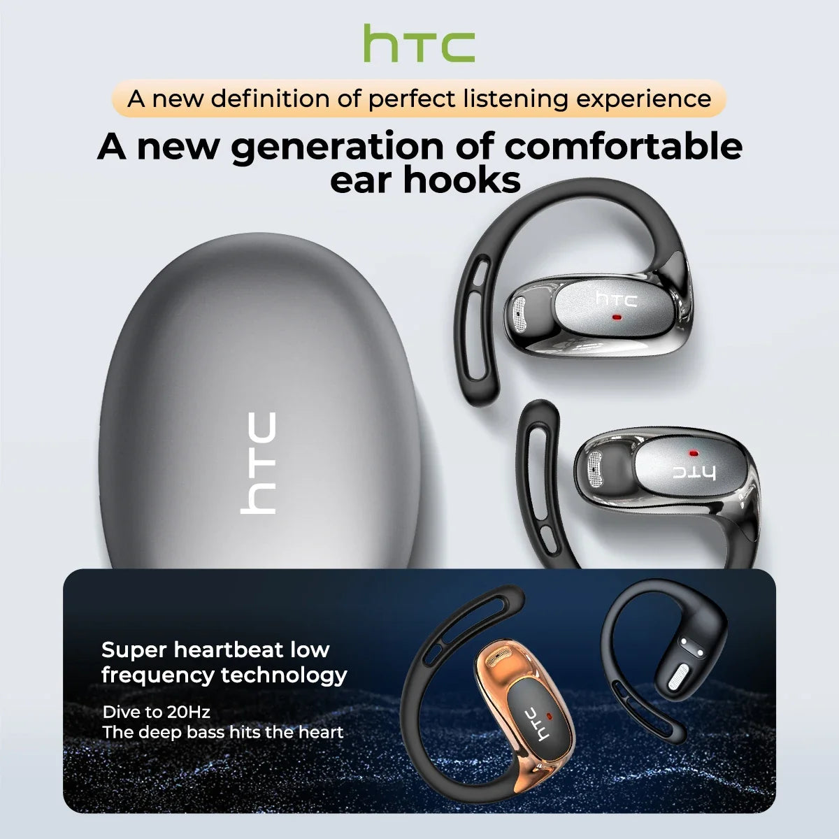 HTC NE35 Wireless Bluetooth Earphone AI Language Translation OWS Low Latency Earbuds Earhook Sports Music Headphone With Mic
