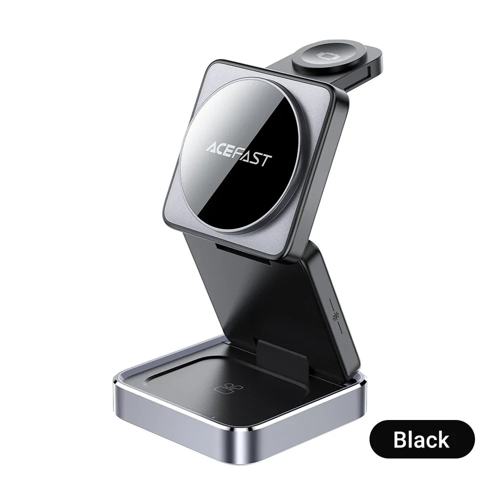 ACEFAST Aluminum Alloy 15W Wireless Magnetic Wireless Charging Holder For iPhone 16/15/14 Foldable 3 in 1 Charging Dock Station