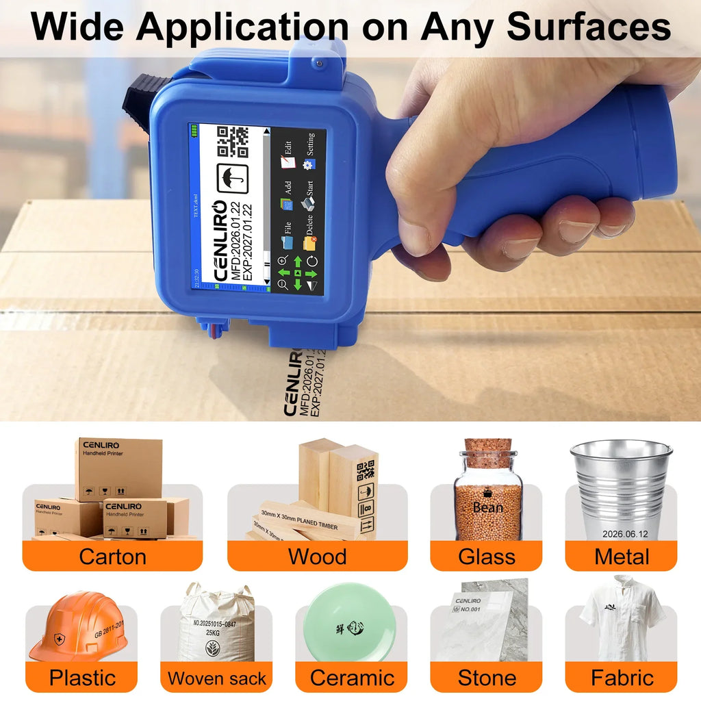 Cenliro Mini Handheld Inkjet Printer CL11P with Black Fast-drying Ink Cartridge for Date Batch Number Logo Code On Any Surfaces