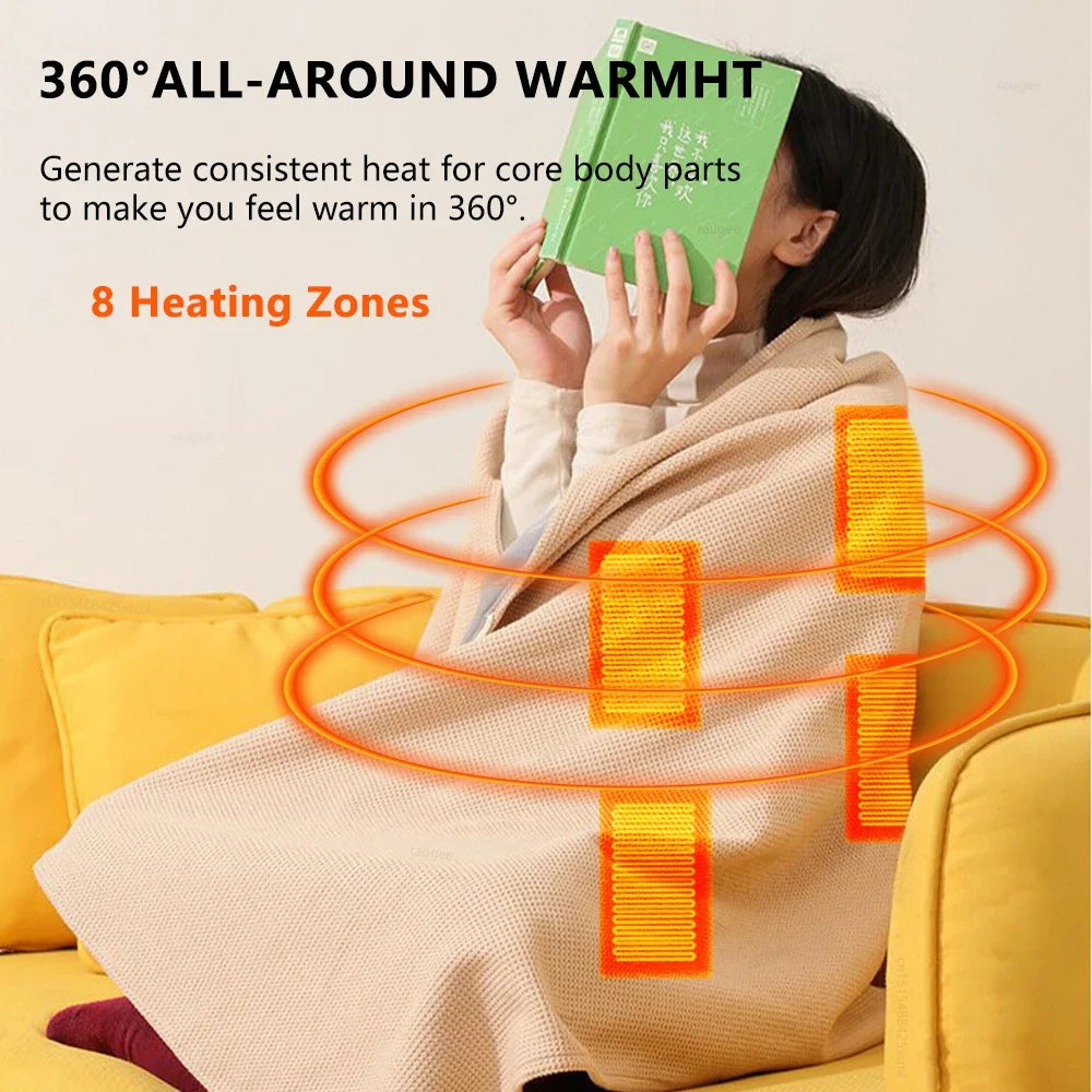 Heated Blanket USB Wearable Electric Blanket Portable Warmer Blanket for Shoulder Electric Heating Shawl with 3 Tem Setting