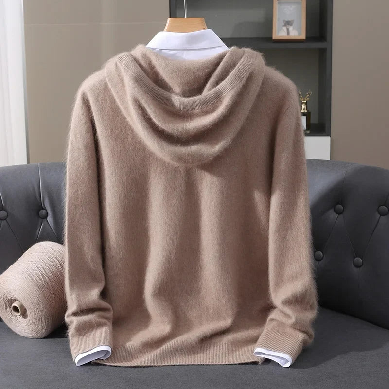 Men's Clothing: 100% Pure Mink Cashmere Knitted Sweater Casual And Loose Large-Sized Hooded Pullover Autumn Winter New Products