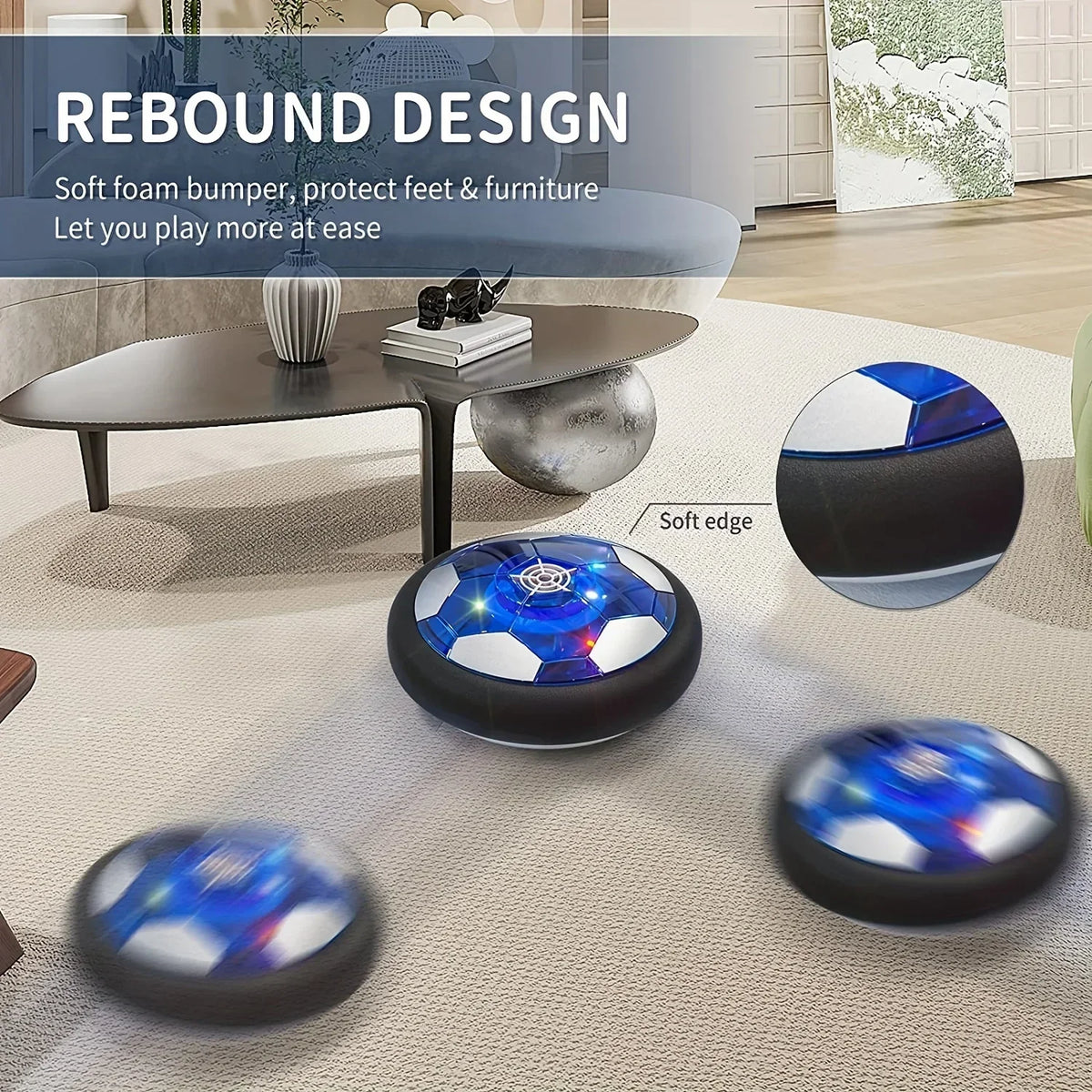 18cm Rechargeable Hover Soccer for Boys and Girls, Air Floating Soccer with LED Lights and Foam Bumpers