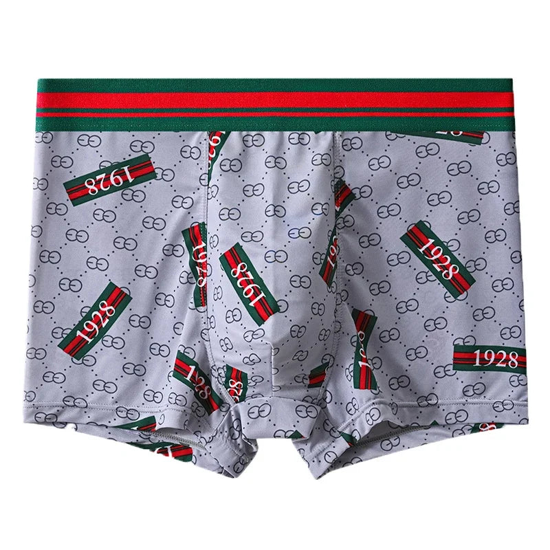 5PCS Ice Silk Men's Underwear Thin Ice Breathable Trendy Light Luxury Men's Underpants Fashion Mid Waist Loose Men Boxer Shorts