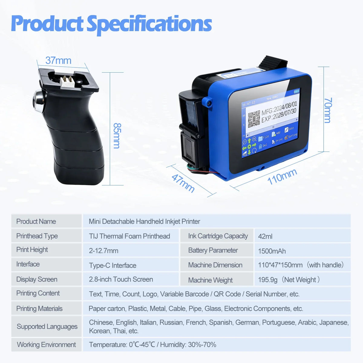 Mini Detachable Handheld Inkjet Printer 12.7MM Portable Compact Printing Device for On-the-Go Label Printing Needs