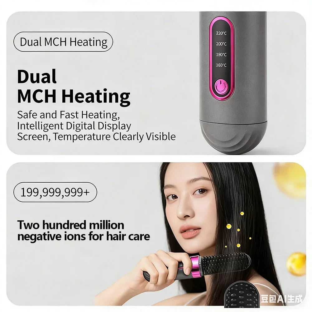 For Travel Beauty Hair Tool Wireless Mini Hair Styler Portable Rechargeable Curling & Straightening Comb Temperature Adjustable