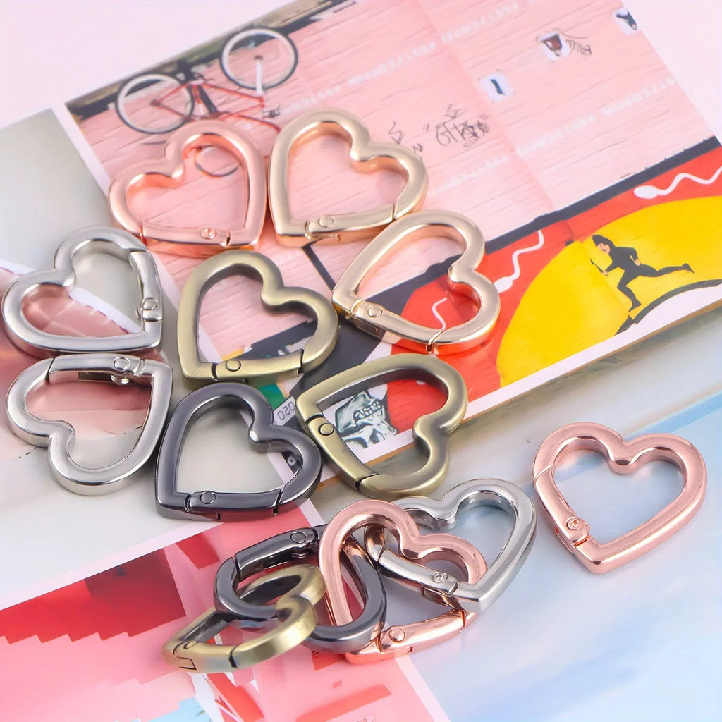 5Pcs Metal Heart Shape Spring Clasps Openable Carabiner Keychain Bag Clips Hook Dog Chain Buckles Connector Accessories