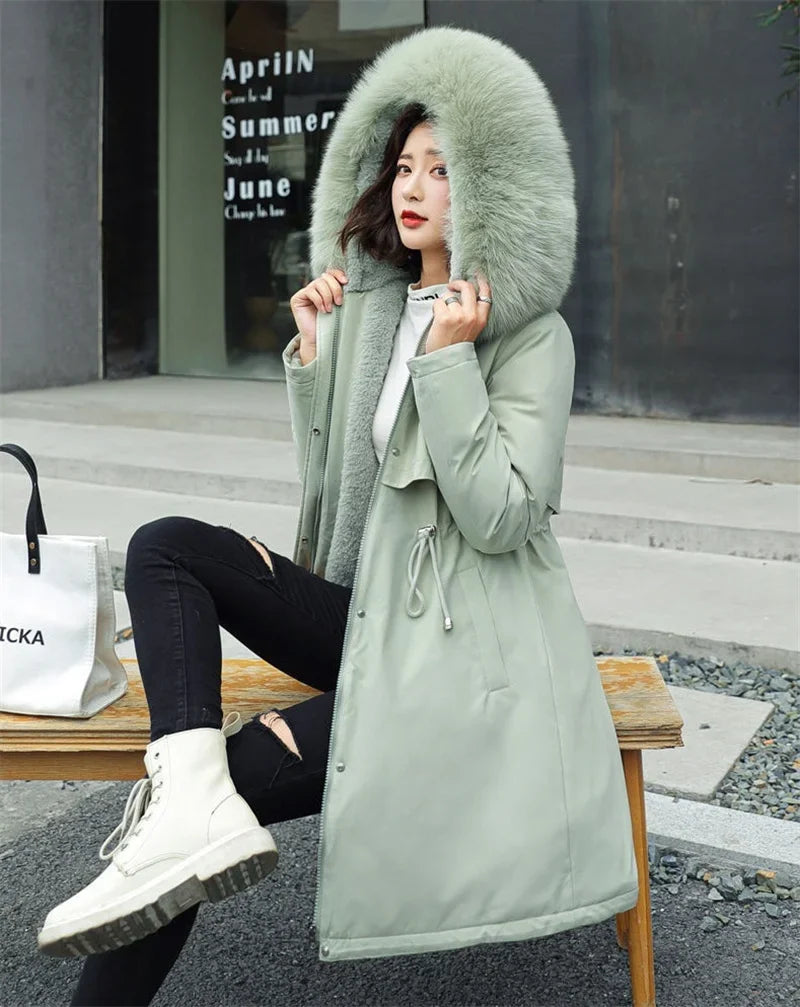 Women's Winter Parka, Hooded Fur Collar Thick Warm Long Coat