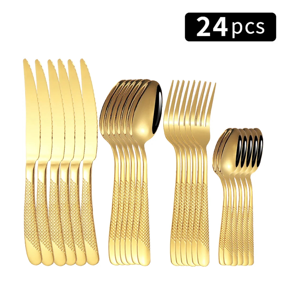 24pc Stainless Steel Tableware Star Steak Knife and Fork Dessert Fork Spoon Family Suits