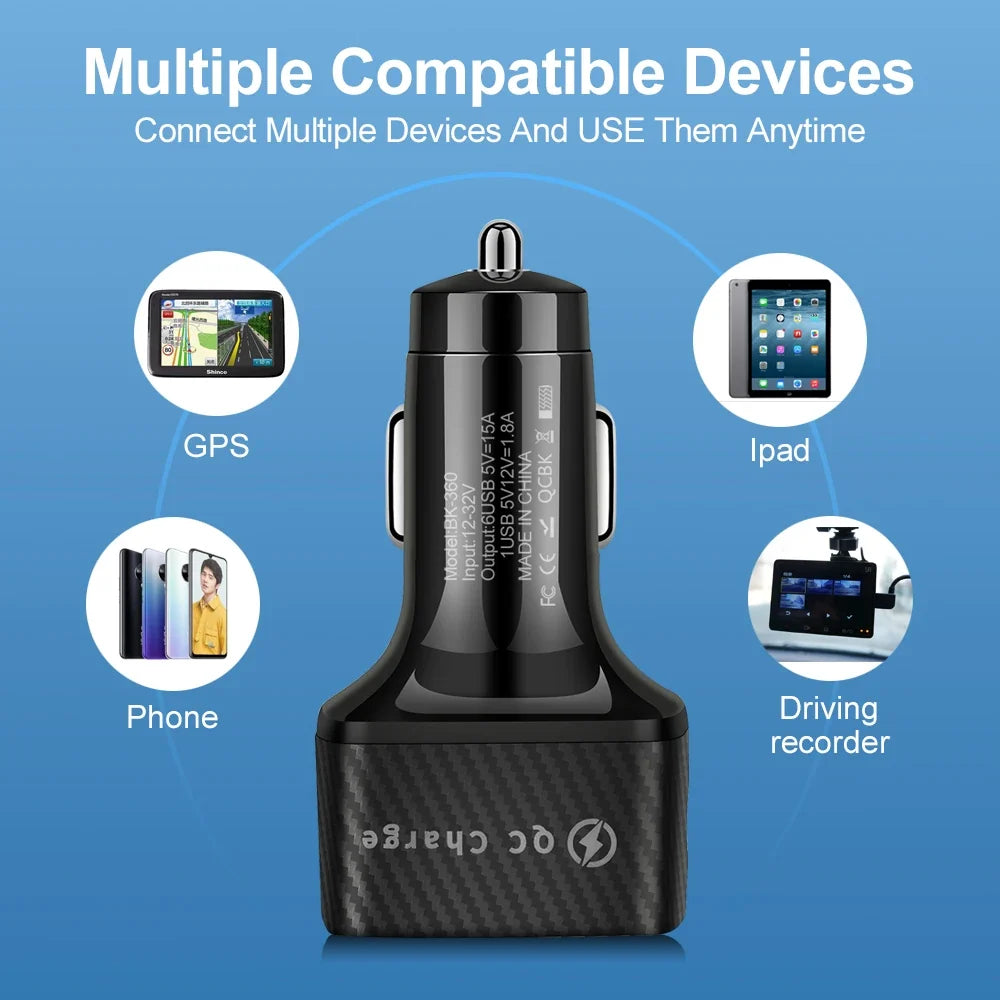Vumpach 6 Ports USB Car Charge 75W Quick Charge 3.0 Fast Charging For iPhone 13 12 11 Pro Samsung Xiaomi Portable Phone Charger