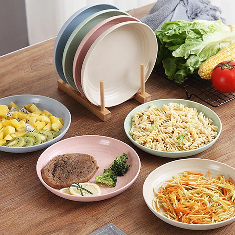 4Pcs Dinner Plate Set Wheat Straw Eco Friendly BPA Free Biodegradable Picnic Fruit Snack Plate Bone Dishes Kitchen Accessories