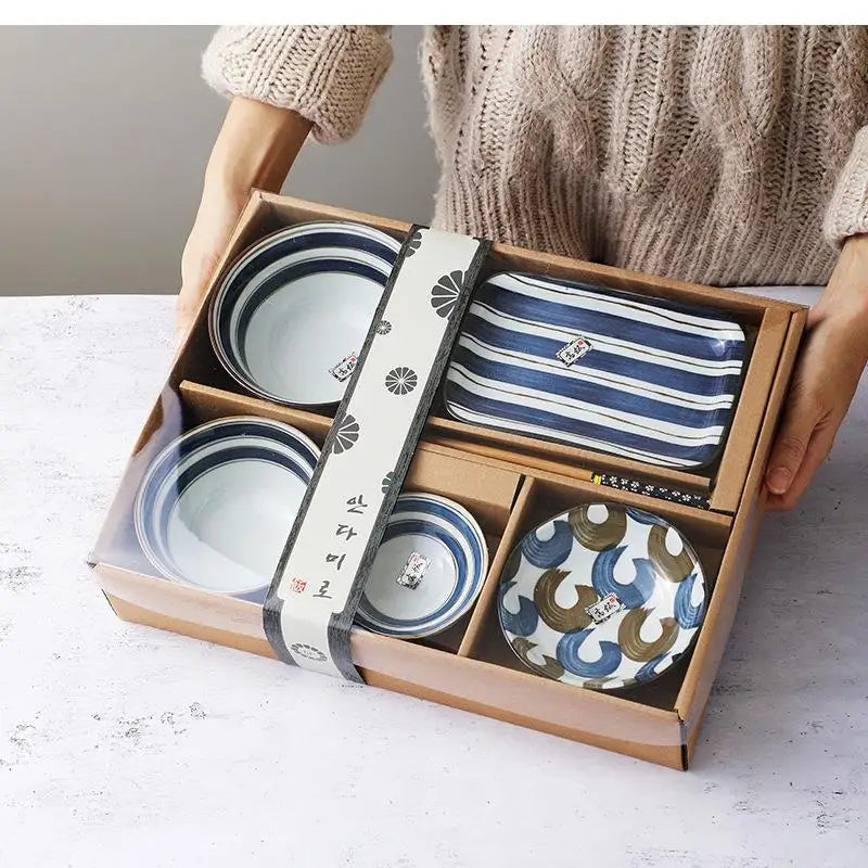 Japanese Retro Dinner Set Plates and Dishes Ceramics Bowl One Meal Dinnerware Home Sets Exquisite Gift Box