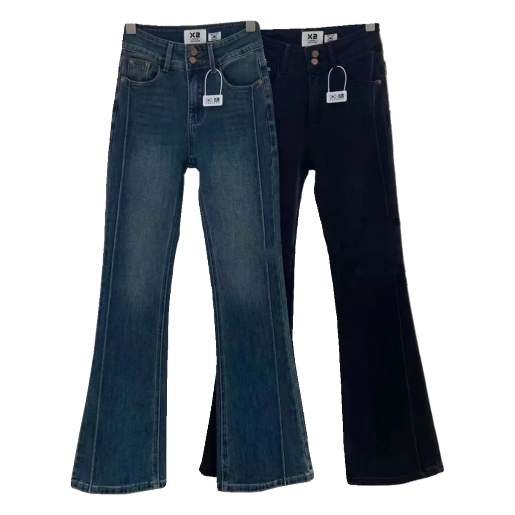 Women's High Waist Slim Fit Denim Jeans Bell Bottoms Thickened Fleece Autumn Winter Fashion Retro Style Elastic Cotton Jeans
