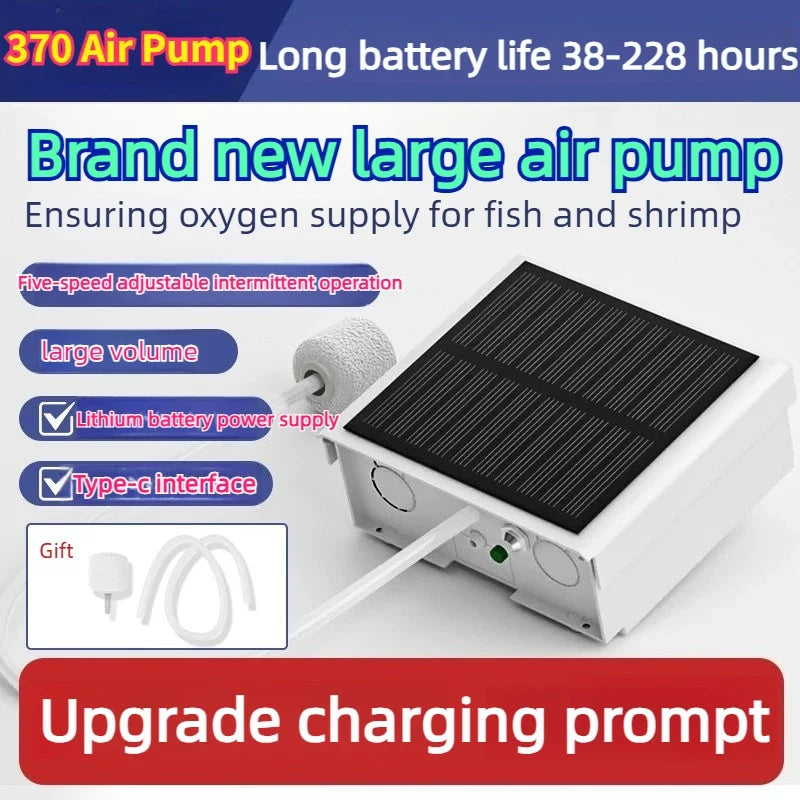 370 Solar Air Pump Portable Outdoor Fishing, Lithium Battery Powered High Power Oxygen Pump