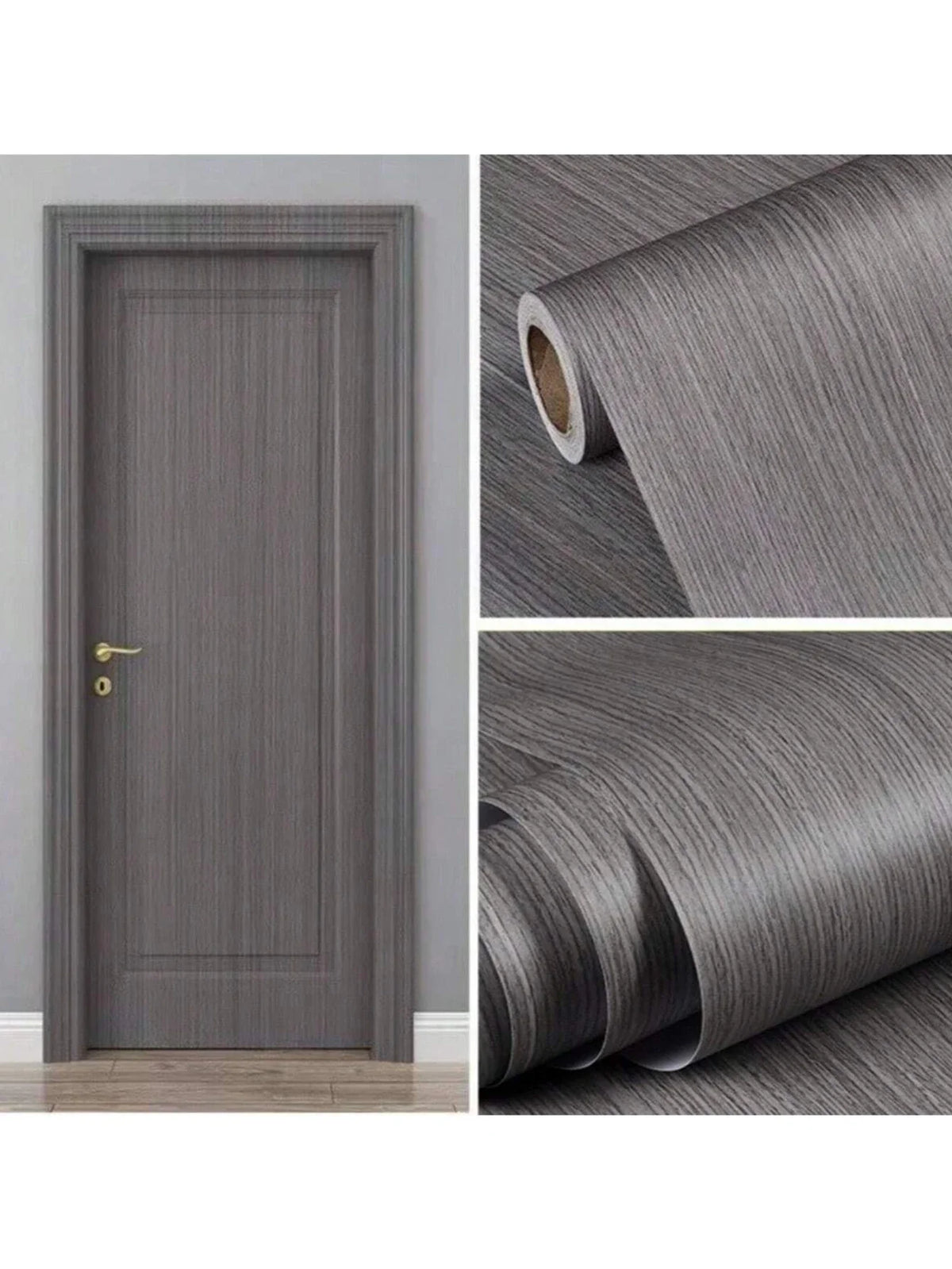 Self-Adhesive Wood-Grain Stickers Grey Waterproof Peel Stick Door Contact Paper for Backdrop Furniture Cabinets Decor Wallpaper
