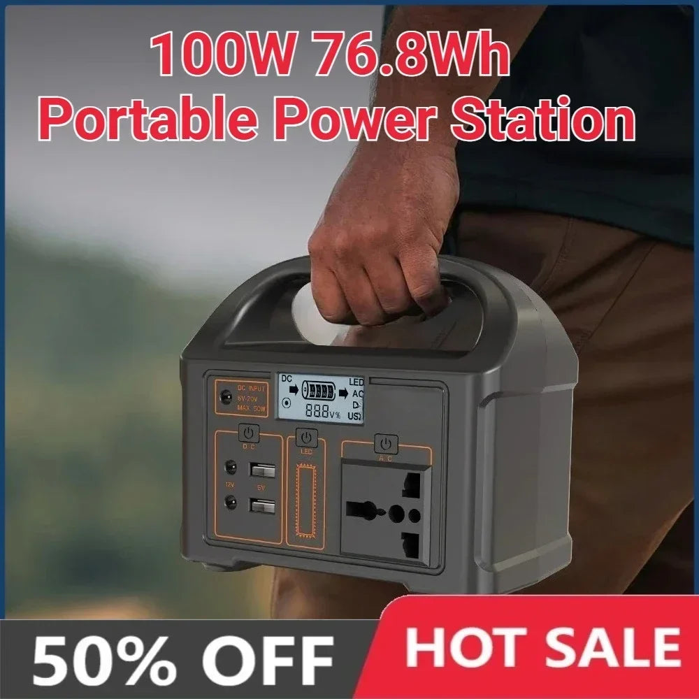 100W 76.8Wh Portable Power Station Solar Generator Outdoor Emergency Mobile 24000mAh LiFePO4 Power Bank For Camping Power LED